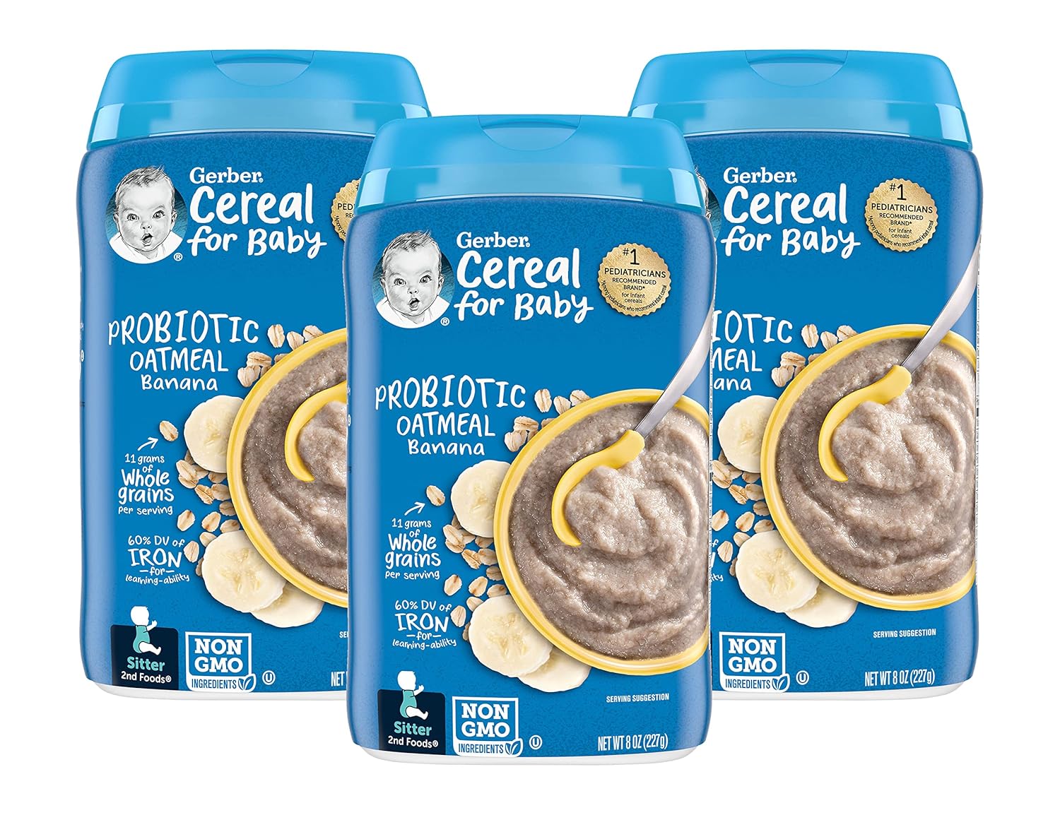 Gerber Cereal For Baby 2Nd Foods, Probiotic Oatmeal Banana, Made With Whole Grains, Real Fruit & Probiotics, 8-Ounce Canister (Pack Of 3)