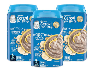 Gerber Cereal For Baby 2Nd Foods, Probiotic Oatmeal Banana, Made With Whole Grains, Real Fruit & Probiotics, 8-Ounce Canister (Pack Of 3)