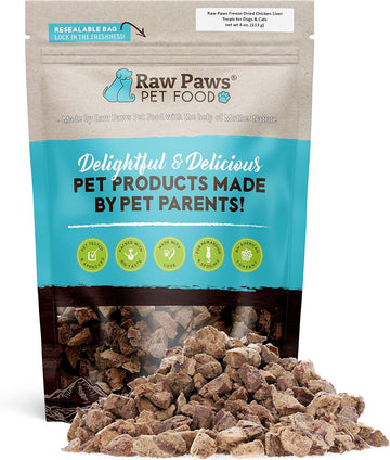 Raw Paws Freeze Dried Chicken Liver Dog Treats & Cats Treats, 4-Oz - Made In Usa - Freeze Dried Liver Treats For Dogs - Dog Liver Treats - Freeze Dried Liver For Dogs - Dried Liver Dog Treats