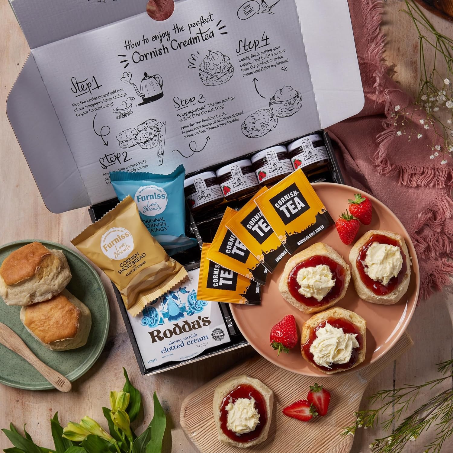 The Cornish Company Afternoon Tea Hamper – Deluxe Tea Set Hamper Gifts For Women Includes Fresh Scones, Biscuits – Birthdays, Anniversaries & Special Occasions