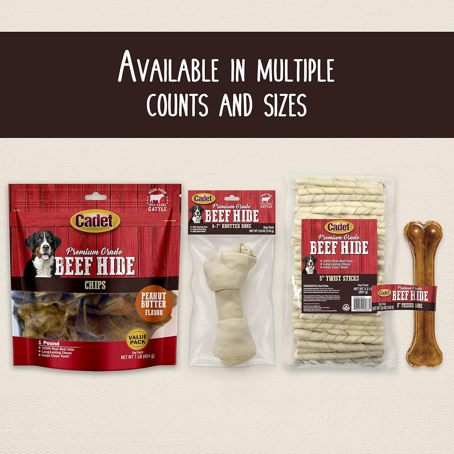 Cadet Premium Grade Beef Hide for Dogs, Long Lasting Rawhide Retriever Rolls, Single Ingredient Dog Chews, Beef Hide Flavor, 10 Inch (8 Count) : Pet Supplies