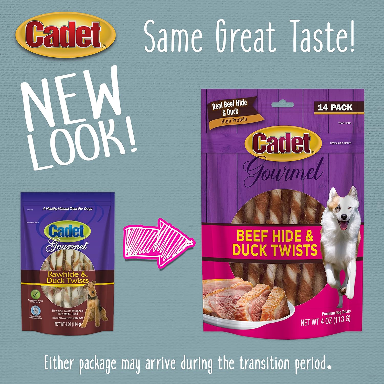 Cadet Gourmet Beef Hide Twist Chew Sticks, Long Lasting & Natural Chew Treats for Dogs, Inspected & Tested in USA, Duck Flavor (14 Count) : Pet Supplies