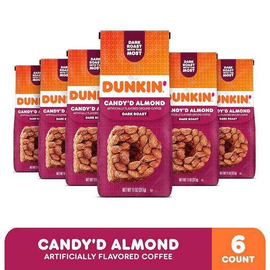 Dunkin' Candy'd Almond Flavored Dark Roast Ground Coffee, 11 Ounce (Pack of 6)