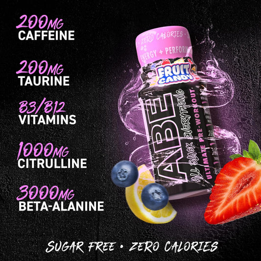 Applied Nutrition Abe Pre Workout Shot - All Black Everything Pre Workout Energy Shots, Physical Performance With Citrulline, Beta Alanine, Caffeine (Box 12 Units X 60Ml) (Fruit Candy)