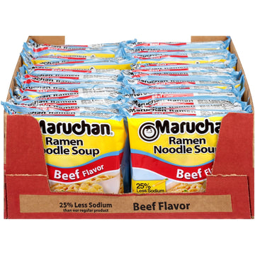 Maruchan Ramen Less Sodium Beef, Instant Ramen Noodles, Ready to Eat Meals, 3 Oz, 24 Count