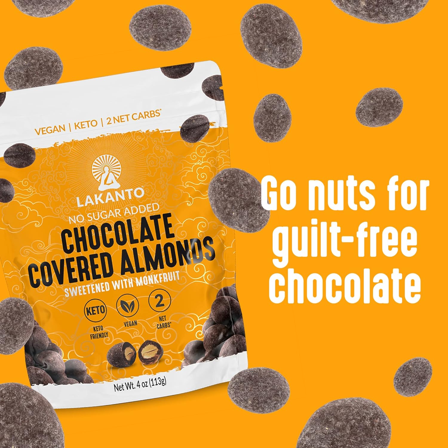 Lakanto Chocolate Covered Almonds - Sweetened with Monk Fruit Sweetener, Keto Diet Friendly, On the Go Healthy Snack, Vegan, Dark Chocolate, Sea Salt, Cocoa Butter (Almonds - Pack of 2) : Grocery & Gourmet Food