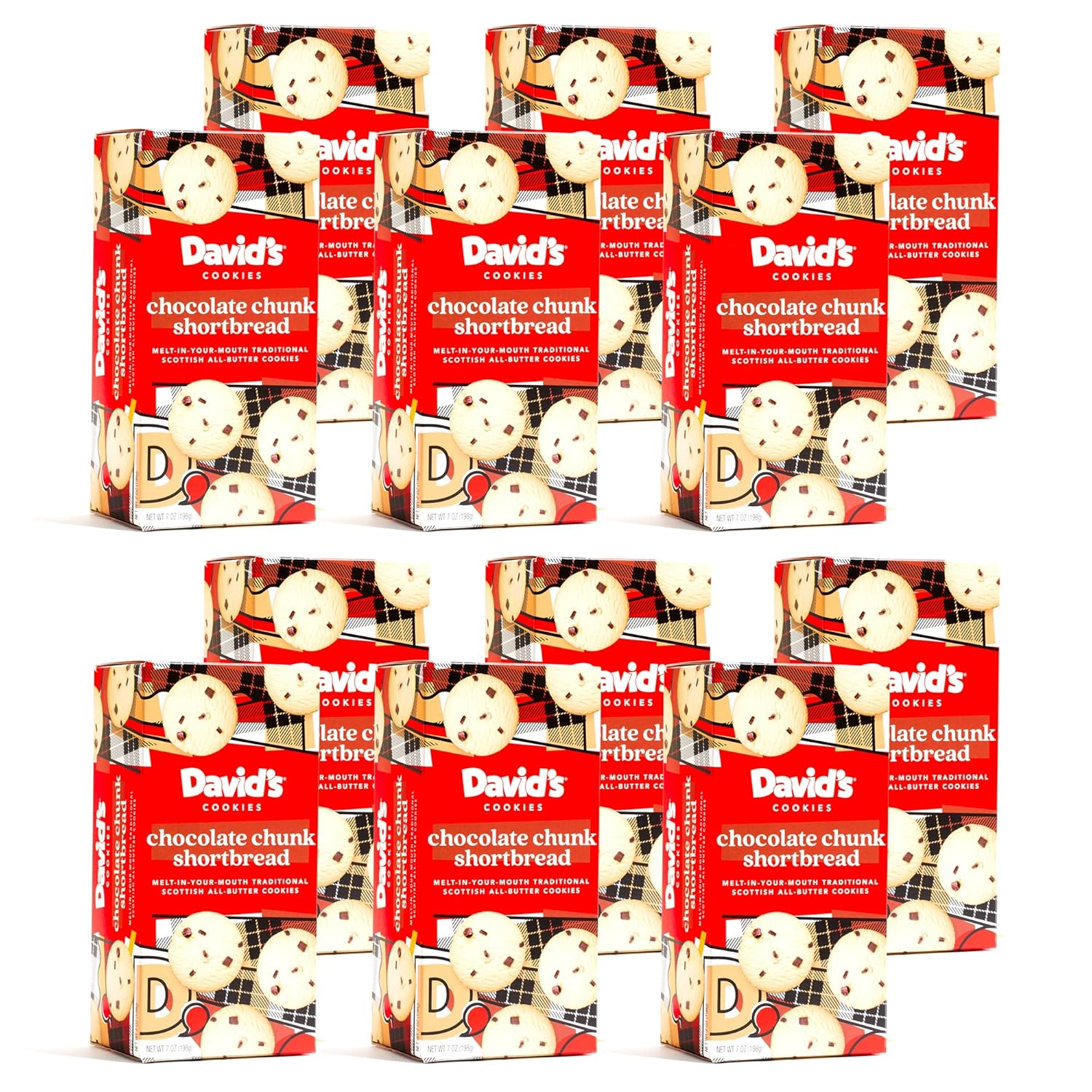 David’S Cookies Chocolate Chip Shortbread Cookies 12 Pack – Fresh & Yummy Shortbreads For Tea & Coffee Time - Traditional Mini Scottish Butter Shortbread Cookie Box - Fresh And Gourmet Cookies For Snacks