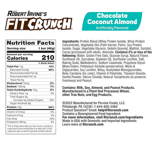 Fitcrunch Snack Size Protein Bars, Designed By Robert Irvine, 6-Layer Baked Bar, 5G Of Sugar & Soft Cake Core (9 Bars, Chocolate Coconut Almond)