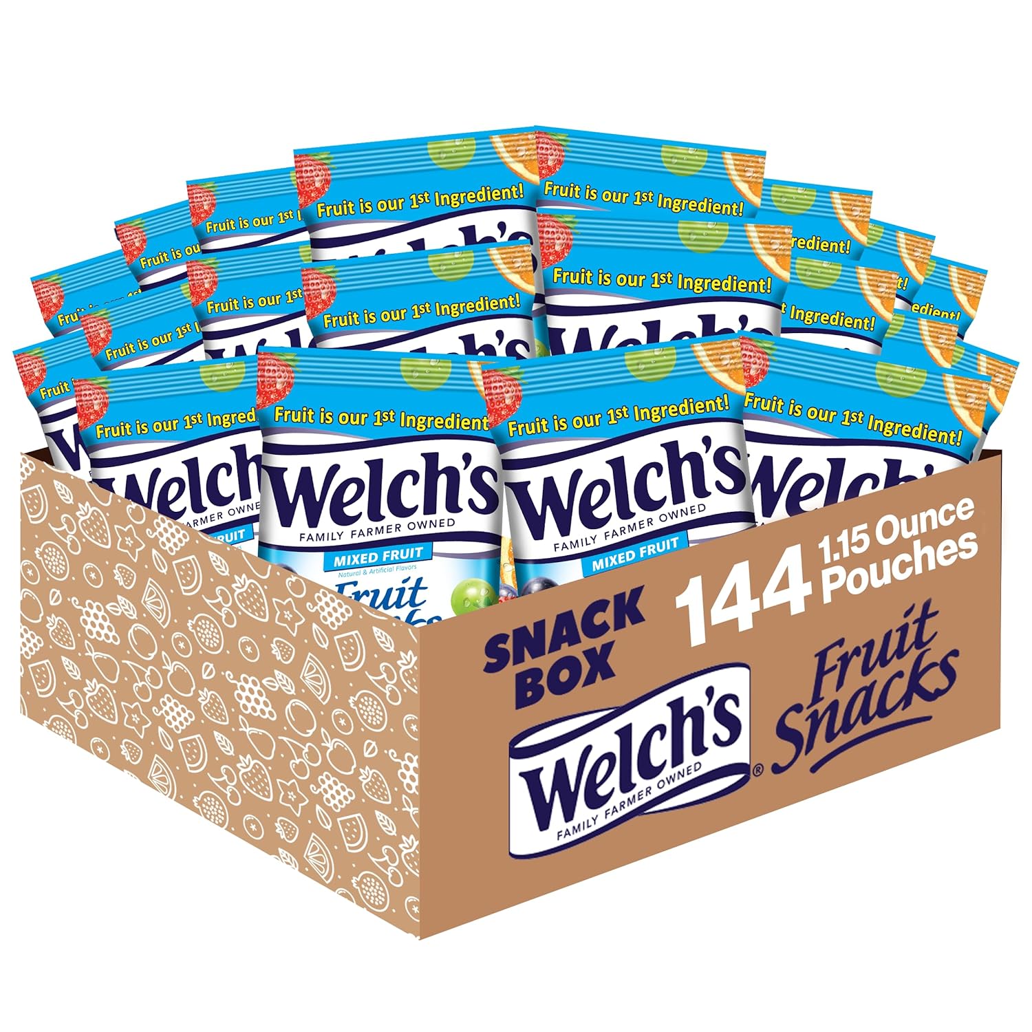 Welch'S Fruit Snacks, Mixed Fruit, Gluten Free, Bulk Pack, 1.55 Oz Individual Single Serve Bags (Pack Of 144)