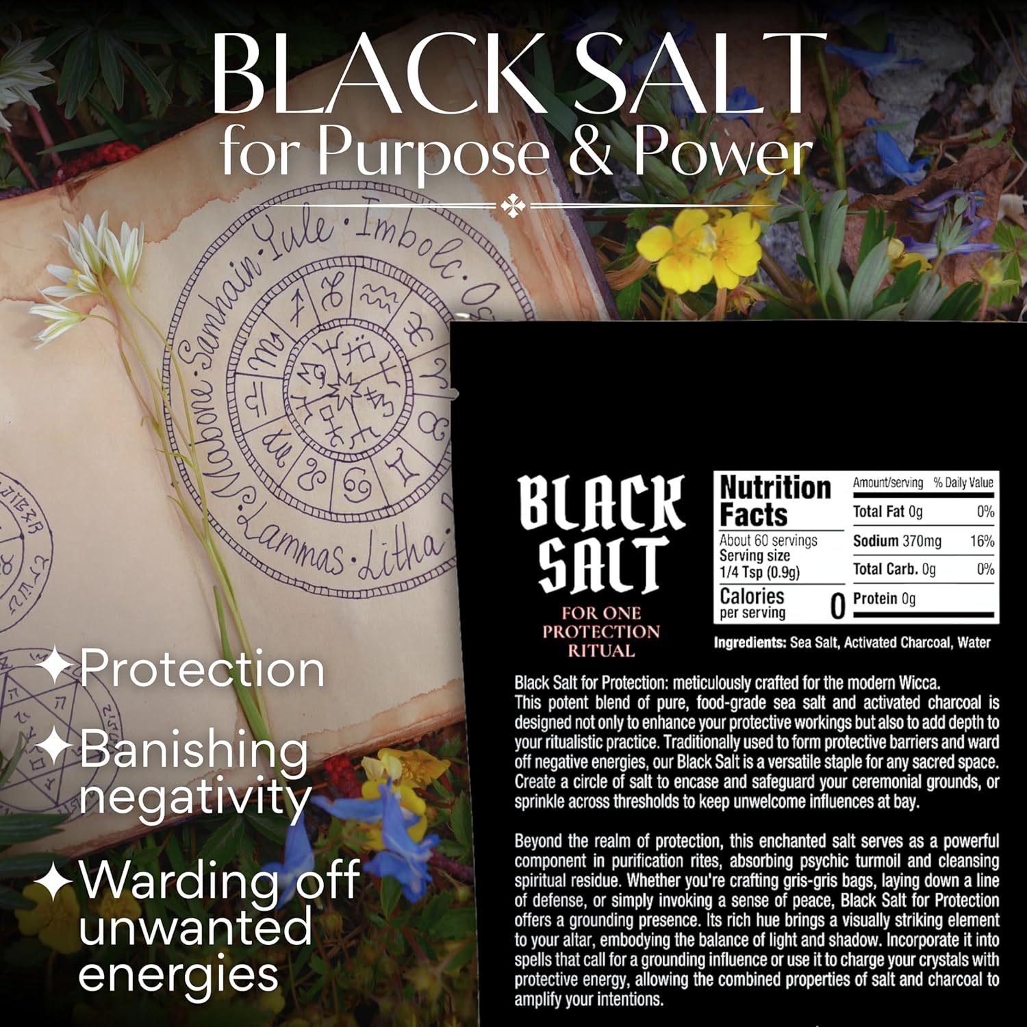 Black Salt For Protection Rituals & Wiccan Spells, Handcrafted Negative Energy Protection Crystals For Witchcraft, 2 Oz Bag, Witches & Wiccan Witchcraft Supplies