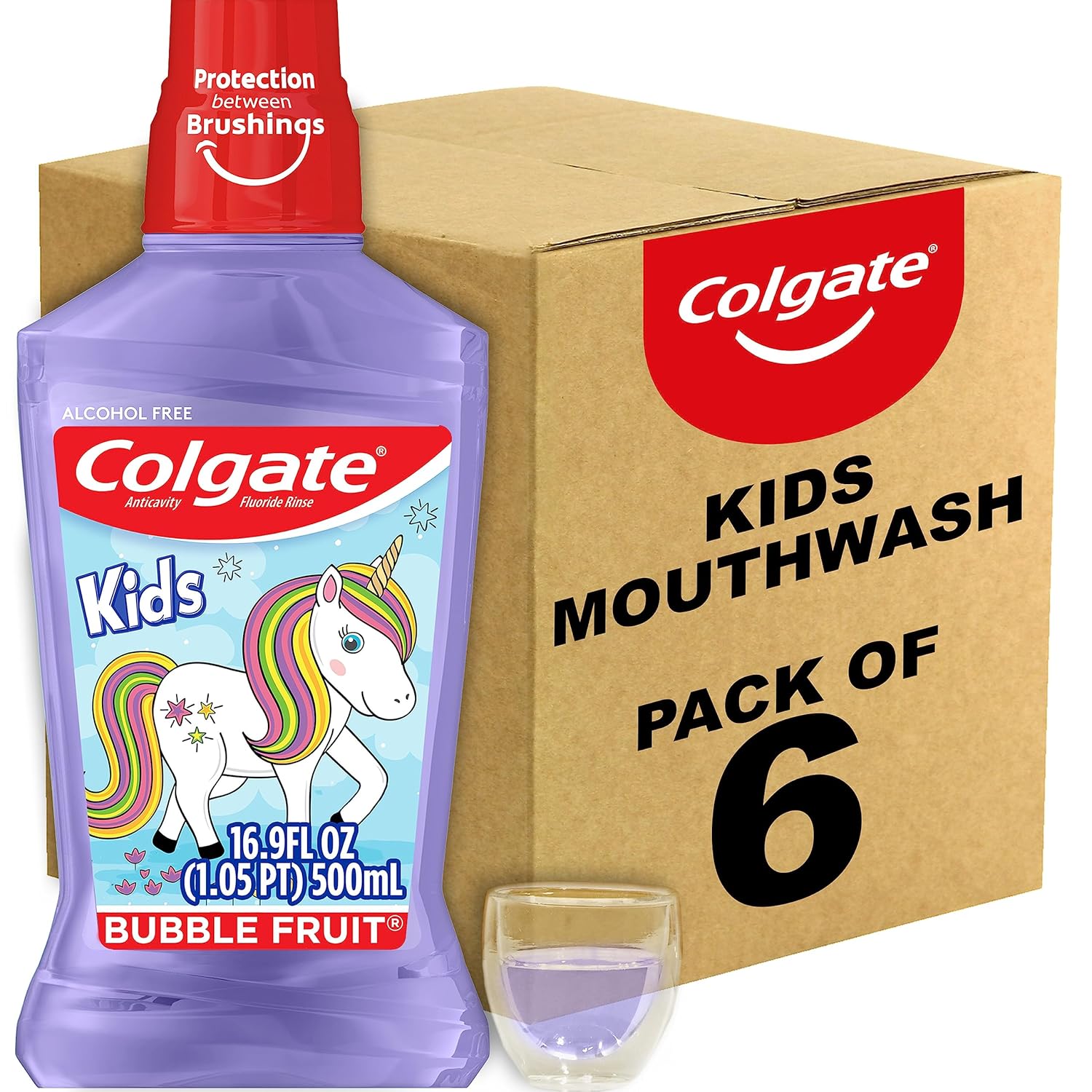 Colgate Kids Mouthwash, Unicorn, Bubble Fruit Flavor, Anticavity Fluoride Mouthwash, 16.9 Ounce (Pack Of 6)