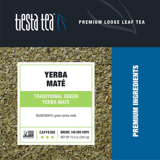 Tiesta Tea - Yerba Mate | Traditional Green Maté Tea | Premium Loose Leaf Tea | High Caffeinated Tea | Make Hot Or Iced Tea & Brews Up To 200 Cups | All Natural Flavors - 12Oz Resealable Bulk Pouch