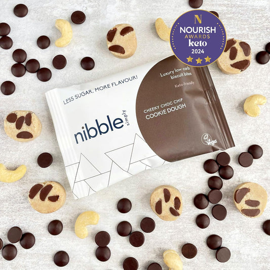 Nibble Simply Cheeky Choc Chip Cookie Dough - Low Carb, Lower Sugar, Keto, Vegan (12 X 36G Packs)