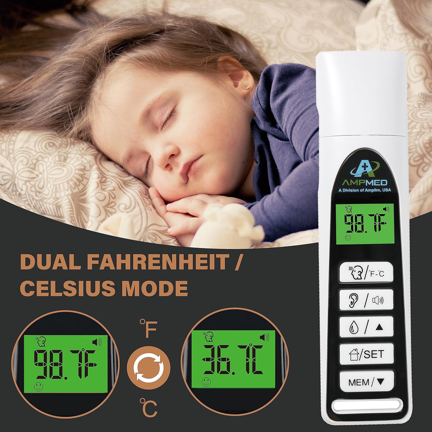Amplim No Touch Professional Forehead and Ear Thermometer, Non-Contact Digital Baby Thermometer for Kids Adults Infants Toddlers, Touchless Temporal Thermometer with Base Stand, FSA HSA : Baby