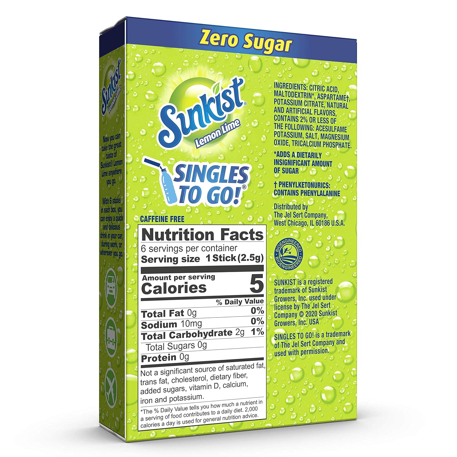 Sunkist Soda Lemon Lime Singles To Go Drink Mix, 0.53 Oz, 6 Ct (Pack Of 12)