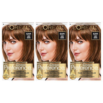 L'Oreal Paris Superior Preference Luminous Fade-Defying Permanent Hair Color, Hair Dye For Up To 9 Weeks Of Radiance, Light Amber Brown 6Am, 1 Hair Dye Kit (Pack Of 3)