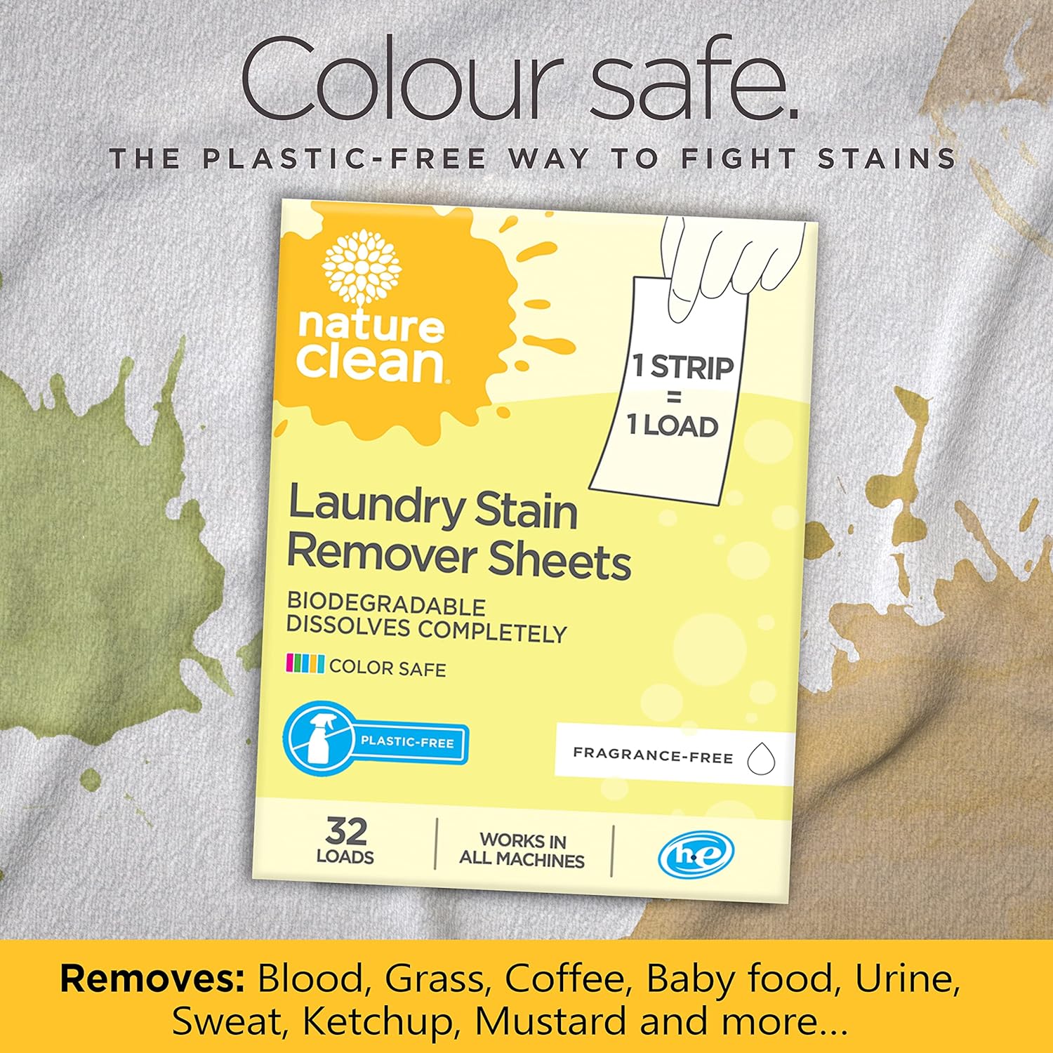 Nature Clean Natural Stain Remover For Clothes Laundry Strips Unscented 32 count, Non-Toxic Advanced Stain Remover Treater Laundry Sheets, Plastic-Free Travel Stain Remover for Fabric Eco-Friendly : Health & Household