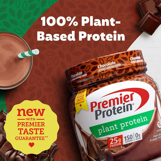 Premier Protein Powder Plant Protein, Chocolate, 25G Plant-Based Protein, 0G Sugar, Gluten Free, No Soy Or Dairy Ingredients, 15 Servings