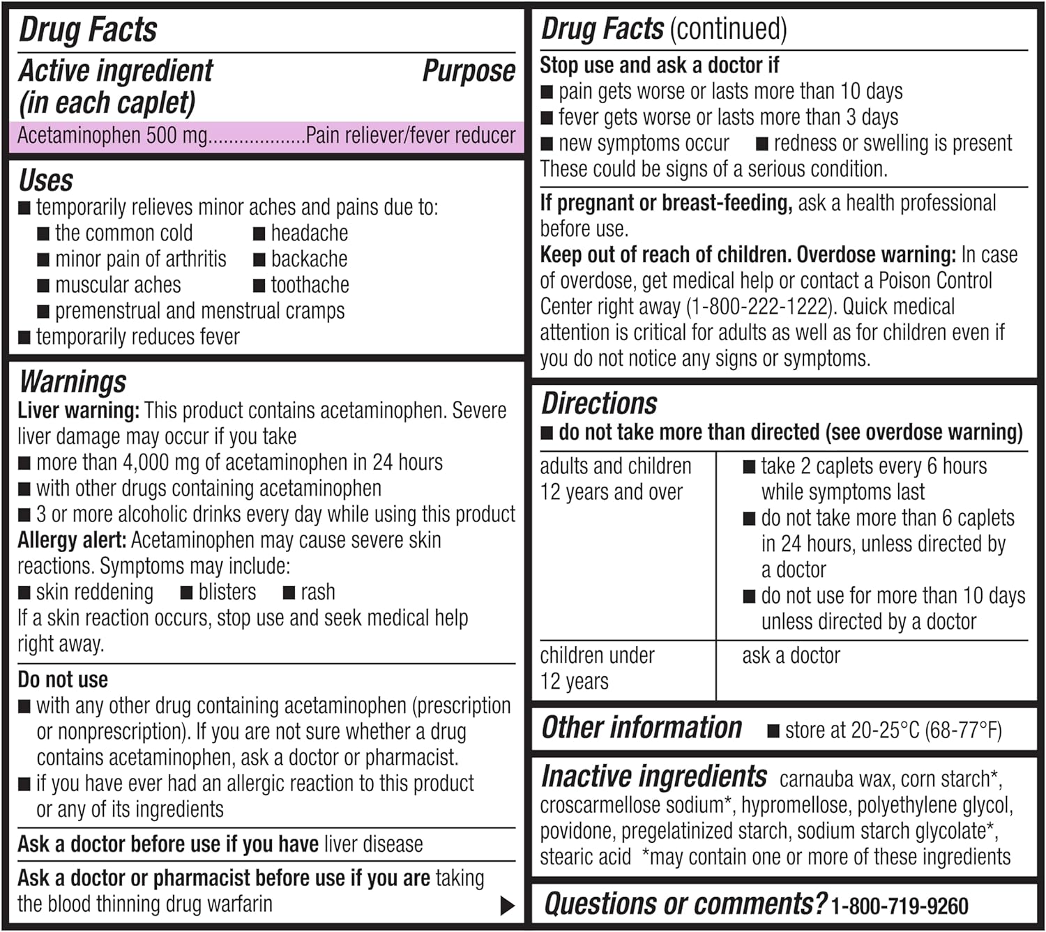 Rite Aid Extra Strength Acetaminophen, 500mg - 500 Caplets | Pain Reliever & Fever Reducer | Migraine Relief Products | Joint & Muscle Pain Relief Pills | Menstrual Pain Relief | Back Pain Relief : Health & Household