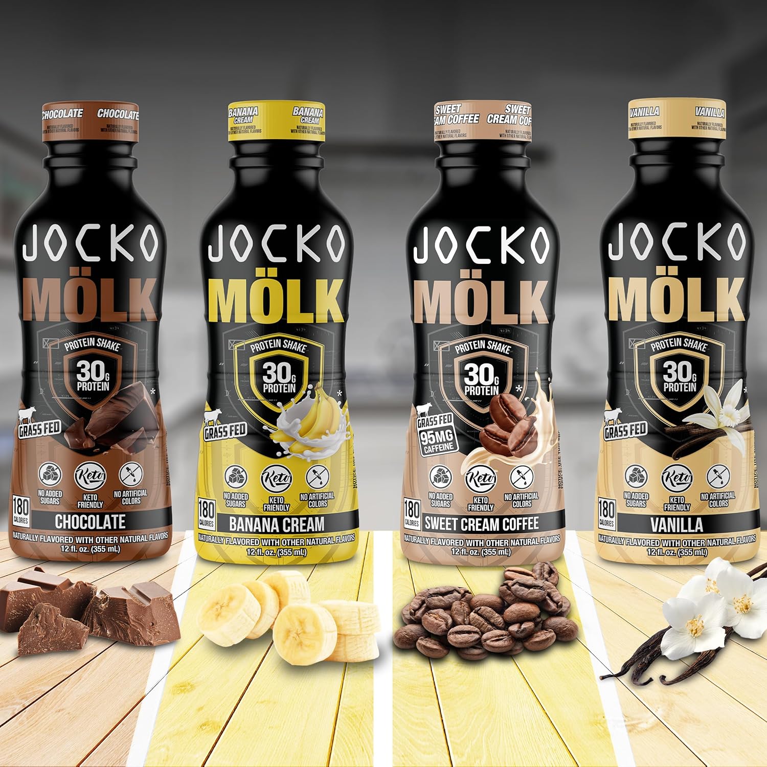 Jocko Mölk Protein Shakes – Naturally Flavored Protein Drinks, KETO Friendly, No Added Sugar, 30g Grass Fed Protein - Ready to Drink, 12 FL Oz, 12pk, Liquid (Banana Cream) : Health & Household