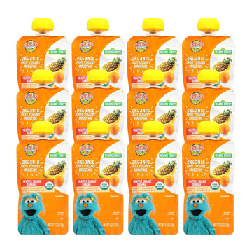 Earth's Best Organic Kids Snacks, Sesame Street Toddler Snacks, Organic Fruit Yogurt Smoothie for Toddlers 2 Years and Older, Pineapple Orange Banana, 4.2 oz Resealable Pouch (Pack of 12)