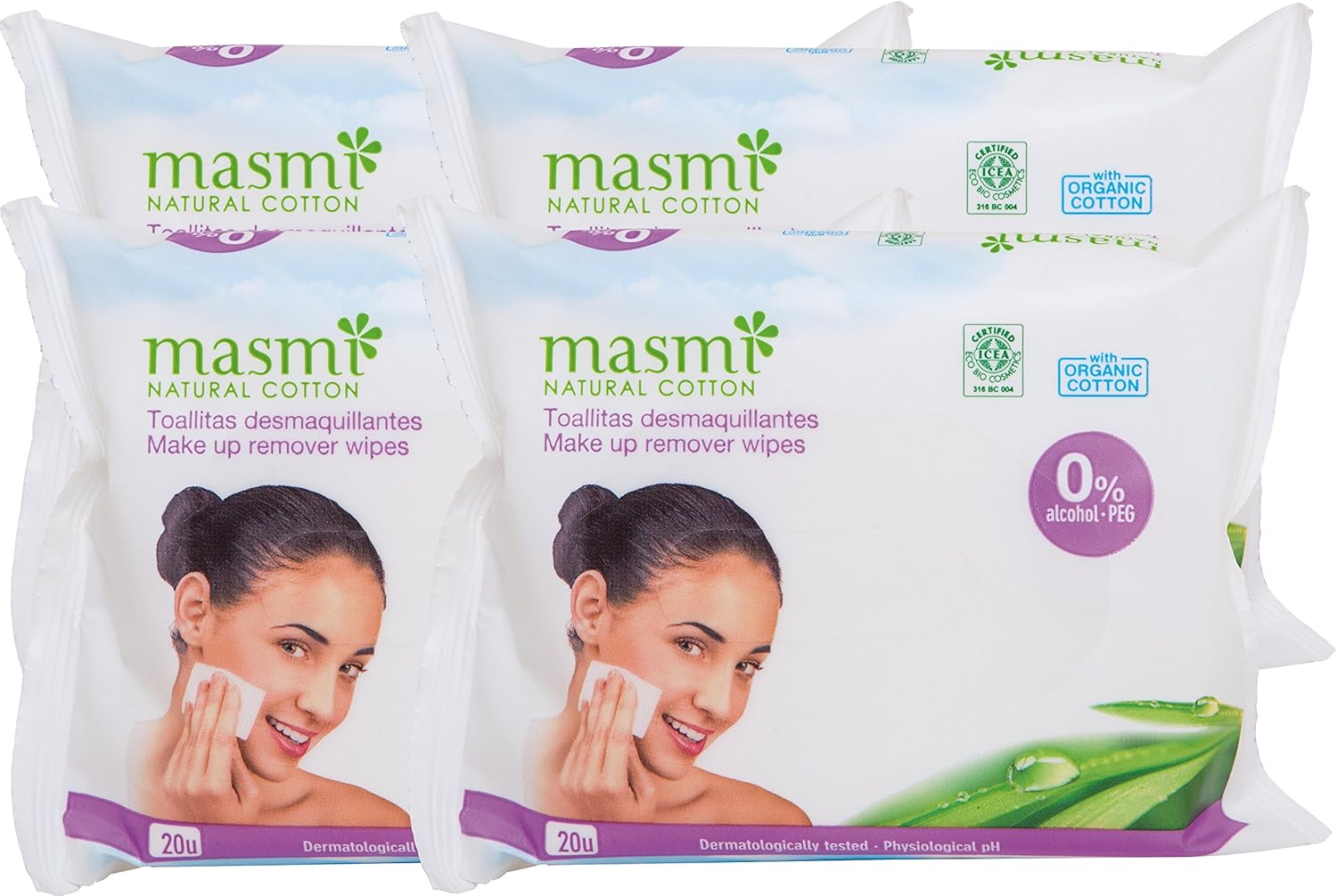Masmi Natural Cotton Bio Make-Up Cleaning Wipes (4 Packs Of 20)