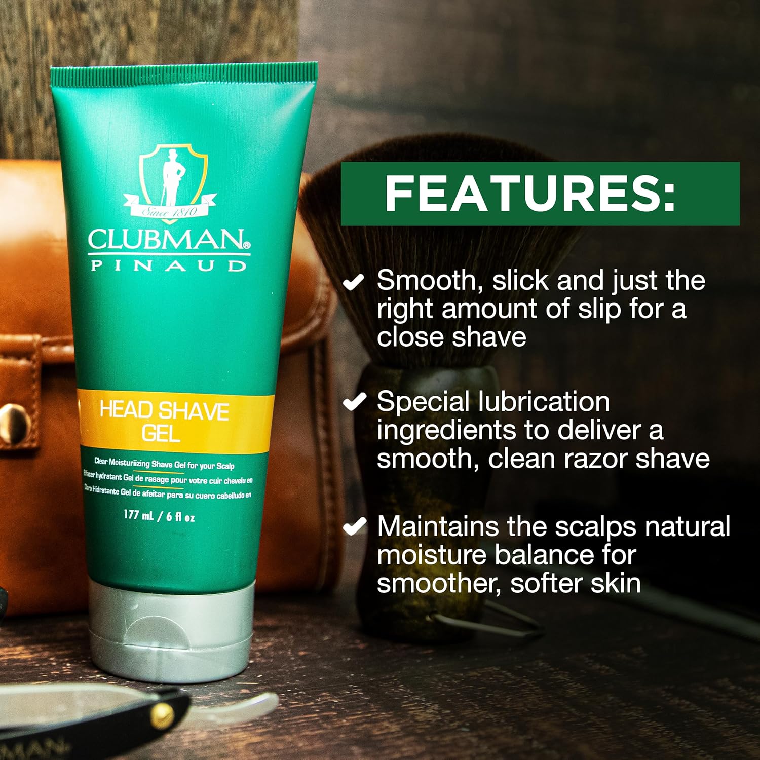 Clubman Pinaud Head Shave Gel – Clear Moisturizing Shave Gel For Men, Hydrating Formula For Smooth Shaving, 6 Fl Oz : Beauty & Personal Care