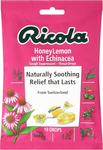 RICOLA Throat Drops, Cough Suppressant, Honey Lemon, with Echinacea, 19Count