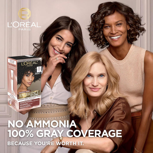 L’Oréal Paris Excellence Universal Nudes Permanent Hair Color, Ammonia Free Hair Dye For Gray Hair Coverage, 1N Natural Black, 1 Hair Dye Kit