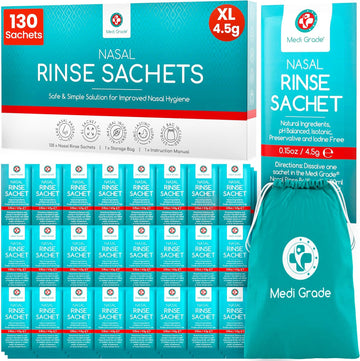 Medi Grade Saline Nasal Rinse Salt Sachets For Nasal Irrigation, 130 Sachets X 4.5G - All Natural, Isotonic, Ph Balanced Nose Cleaner Nasal Wash Sachets For Clear Nasal Passages And Improved Breathing