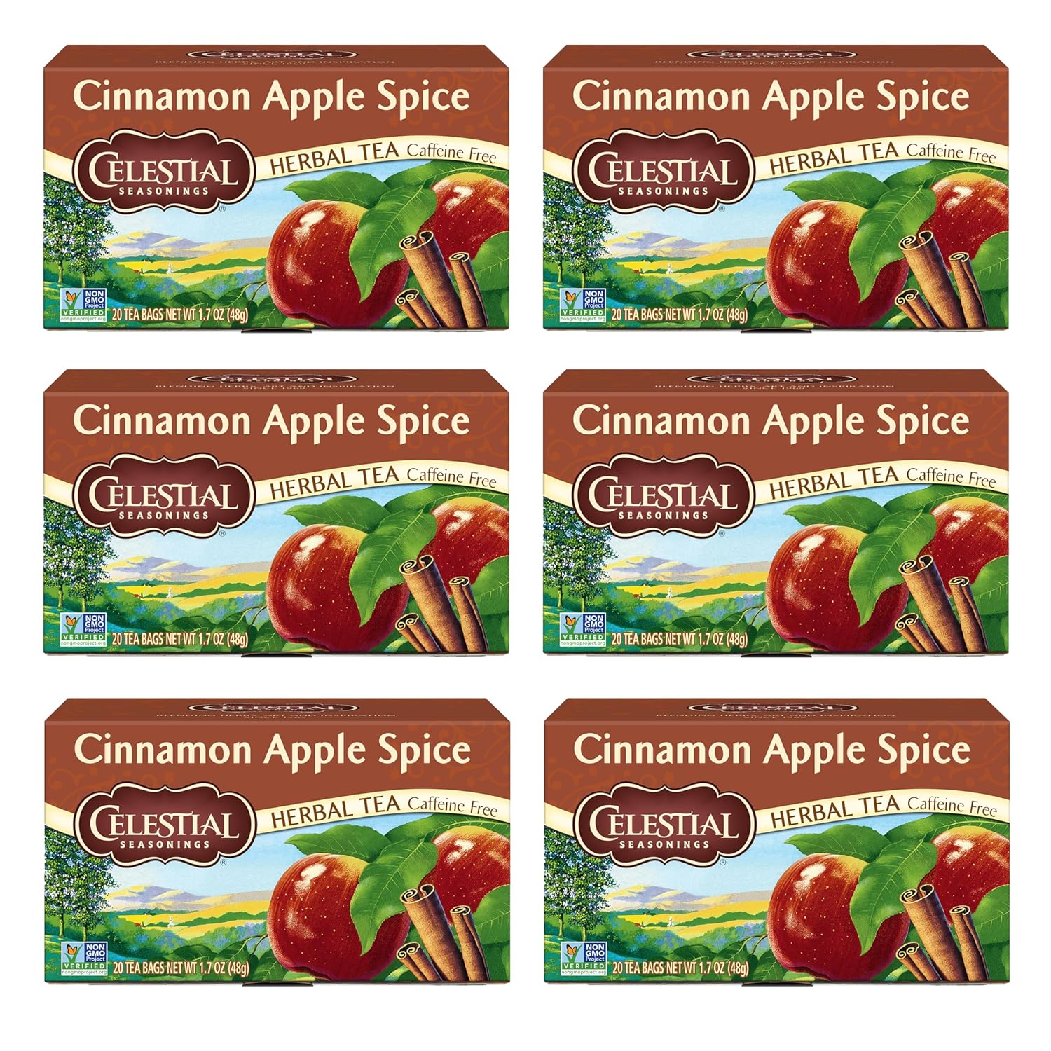 Celestial Seasonings Cinnamon Apple Spice Herbal Tea, Caffeine Free, 20 Tea Bags Box, (Pack Of 6)
