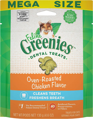 Greenies Feline Adult Natural Dental Care Cat Treats, Oven Roasted Chicken Flavor, 4.6 oz. Pouch