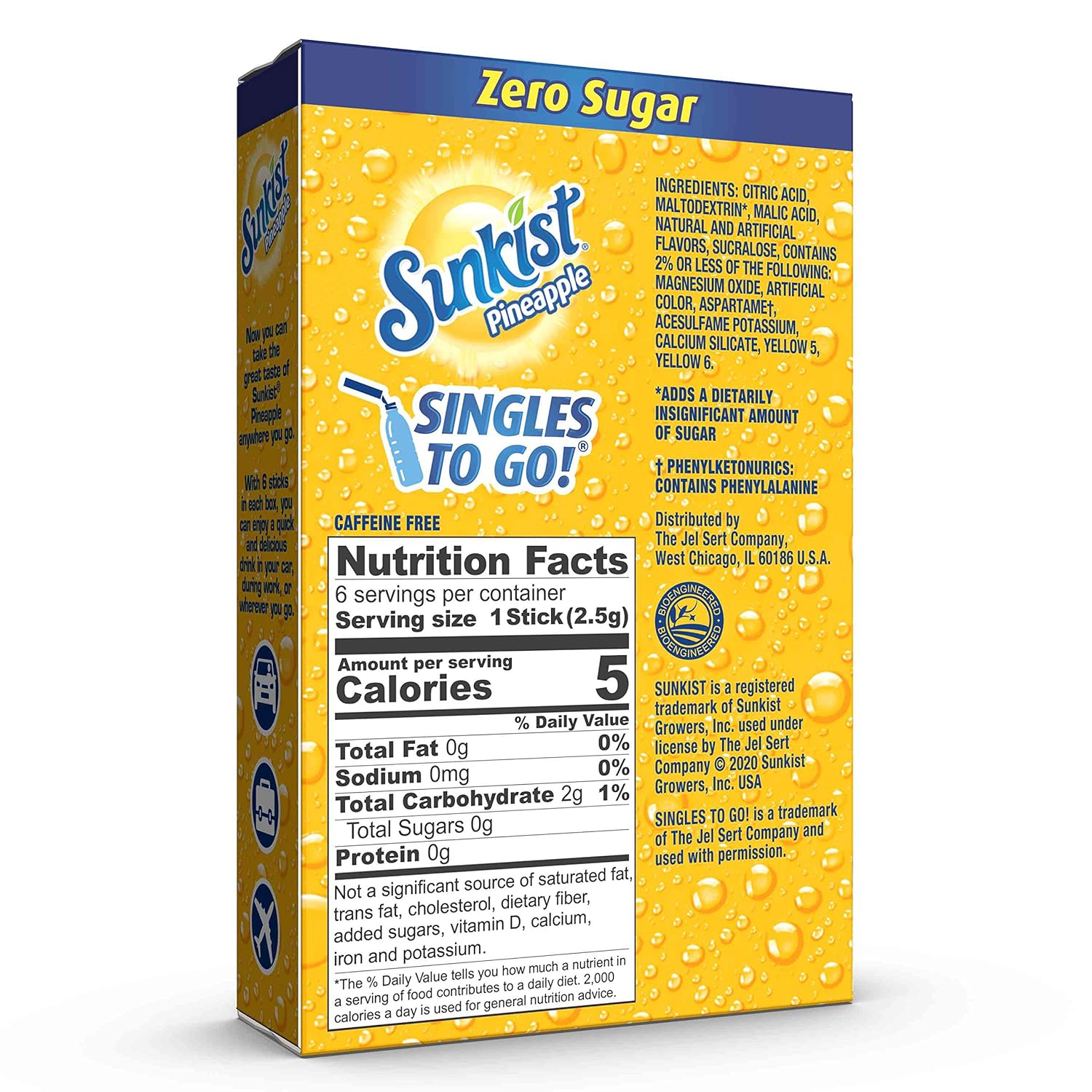 Sunkist Soda Pineapple Singles To Go Drink Mix, 0.53 Oz, 6 Count (Pack Of 12)