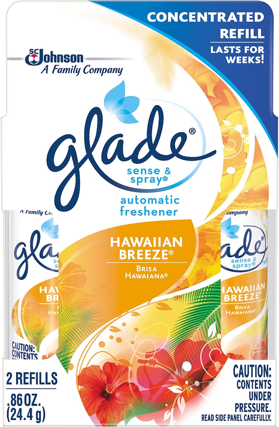 Glade Sense & Spray Automatic Air Freshener Refill, Hawaiian Breeze (2 Ct, 0.86 Oz)