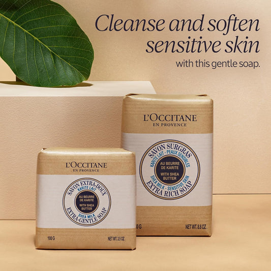 L'Occitane Shea Milk Sensitive Skin Extra Rich Soap, 8.8 Oz: With Organic Shea Butter, Cleanse, Protect From Dryness, Family & Sensitive-Skin Friendly