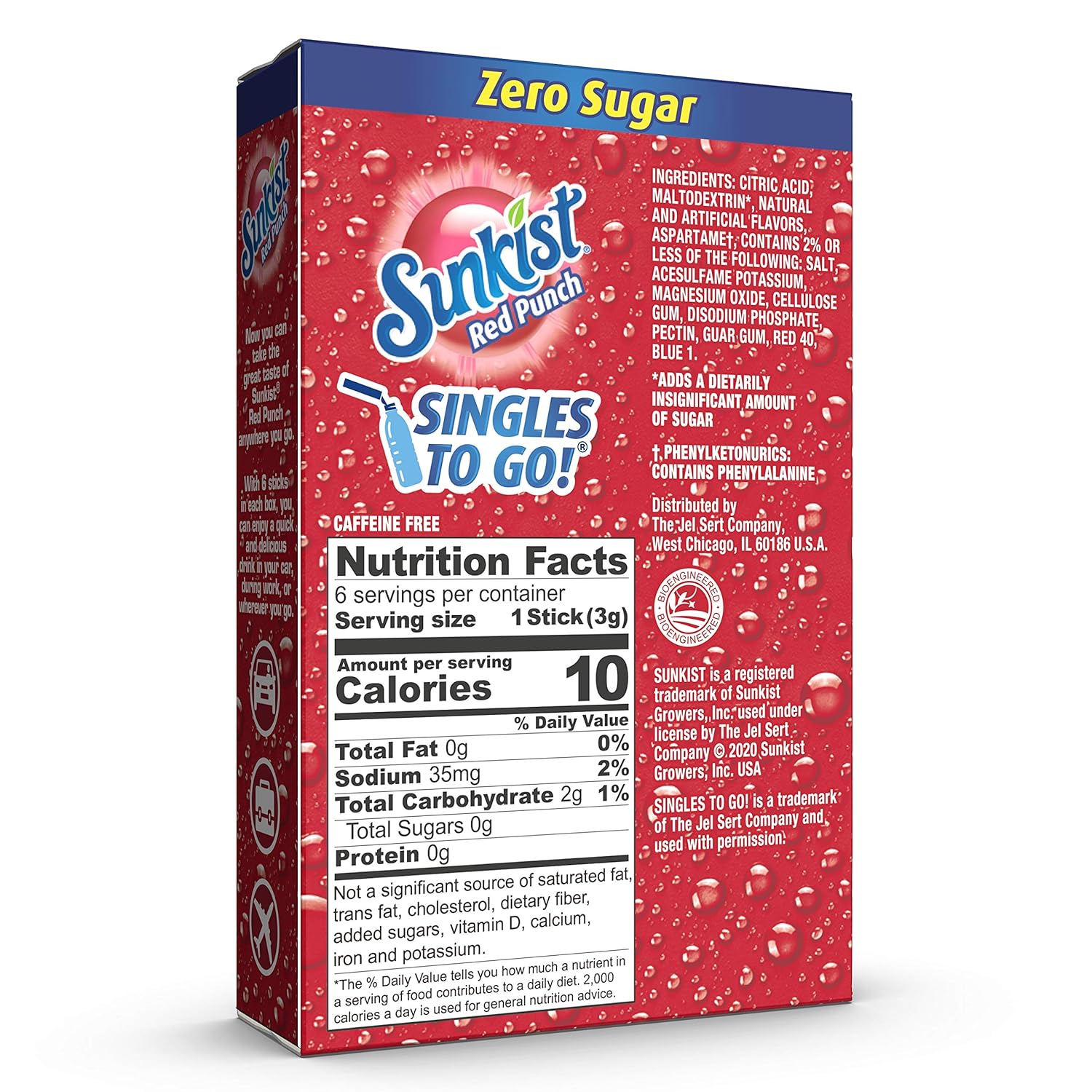 Sunkist Soda Red Punch Singles To Go Drink Mix, 6 Count (Pack Of 12)