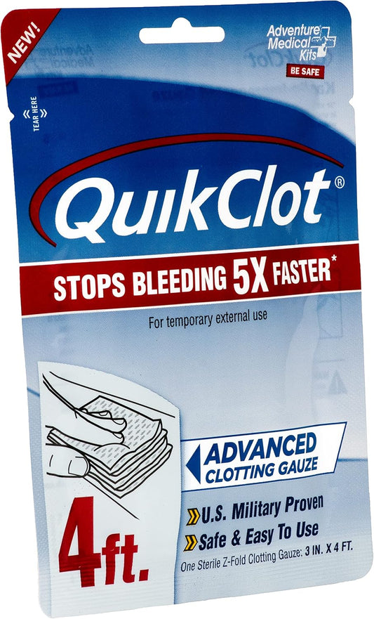 Adventure Medical Kits Quikclot Gauze - Gauze For Emergency Survival Kit, Doomsday Prepping Supplies & More - Stops Bleeding Fast With Kaolin - Flexible Hemostatic Medical Gauze - 3" X 48"