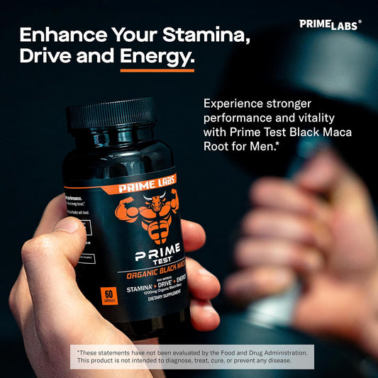 Prime Labs Organic Black Maca Root Capsules - 1200 Mg Peruvian Black Maca Extract 20:1 - Black Maca Capsules For Men & Women - Stamina, Drive, Energy Supplements - 60 Maca Root Pills