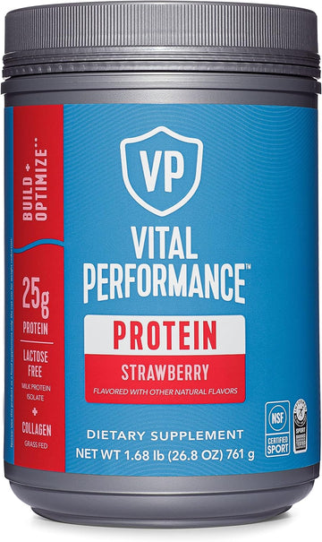 Vital Proteins Performance Protein Powder, 25g Lactose-Free Milk Isolate Casein & Whey Blend Protein Powder with 10g Grass-Fed Collagen Peptides, 8g EAAs, 5g BCAAs, Gluten-Free - Strawberry, 1.68lb