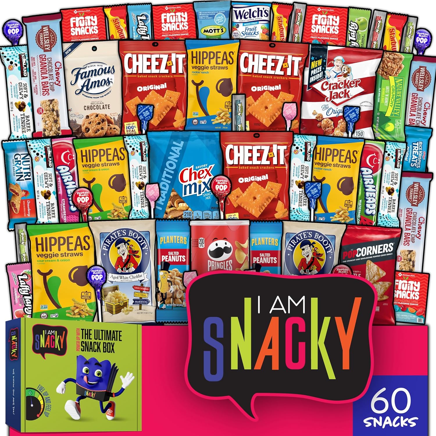 I Am Snacky - Back To School Gifts For Students Snack Box Care Package + Greeting Card - Snacky'S Social Sampler (60 Count) Birthday Sweet Treats Gift Basket, Candies Chips, Food Assortments & Variety