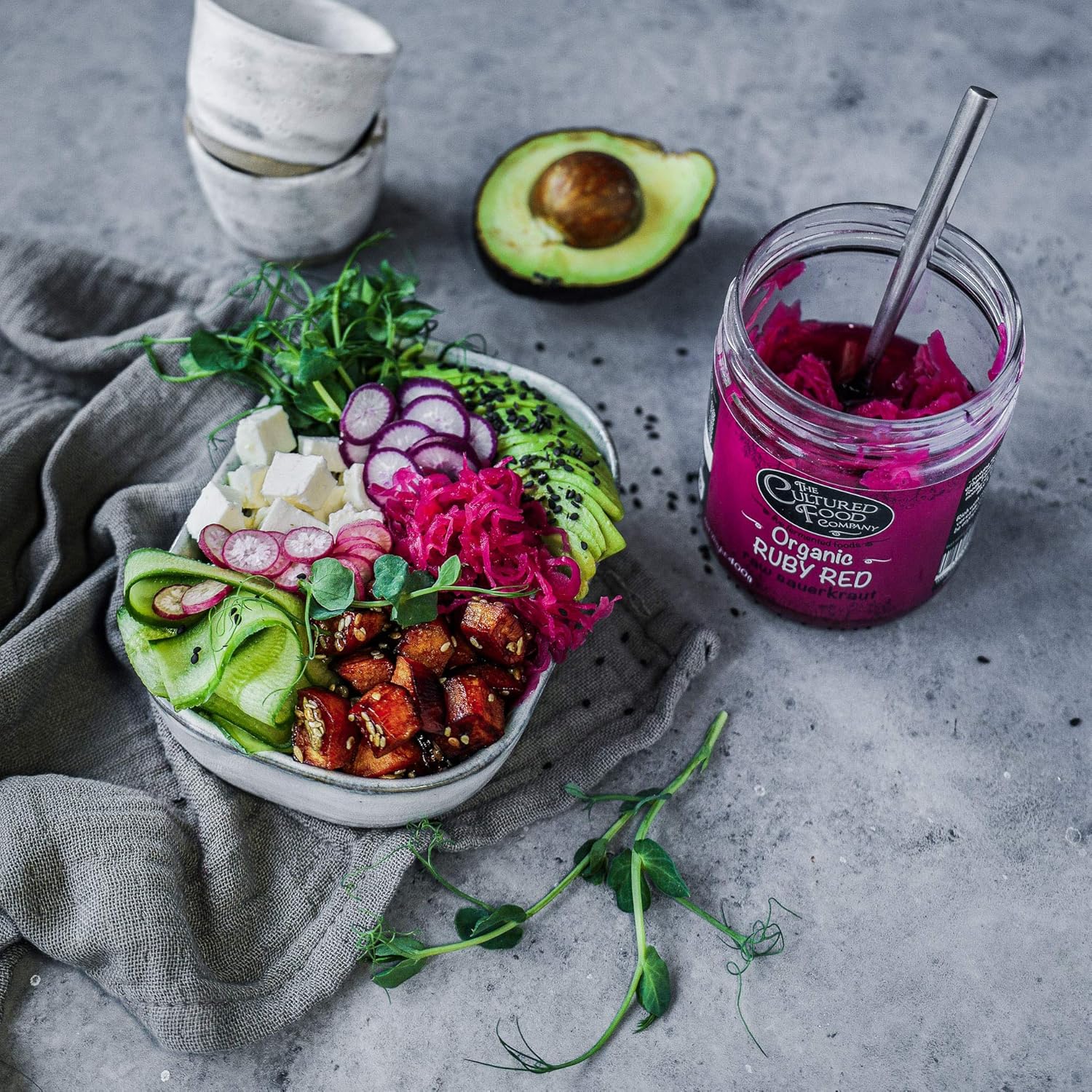 The Cultured Food Company - Organic Ruby Red Sauerkraut 1Kg Jar - 100% Natural Ingredients- Raw & Unpasteurised - Probiotic Rich - Traditionally Fermented Red Cabbage- Handmade - No Preservatives
