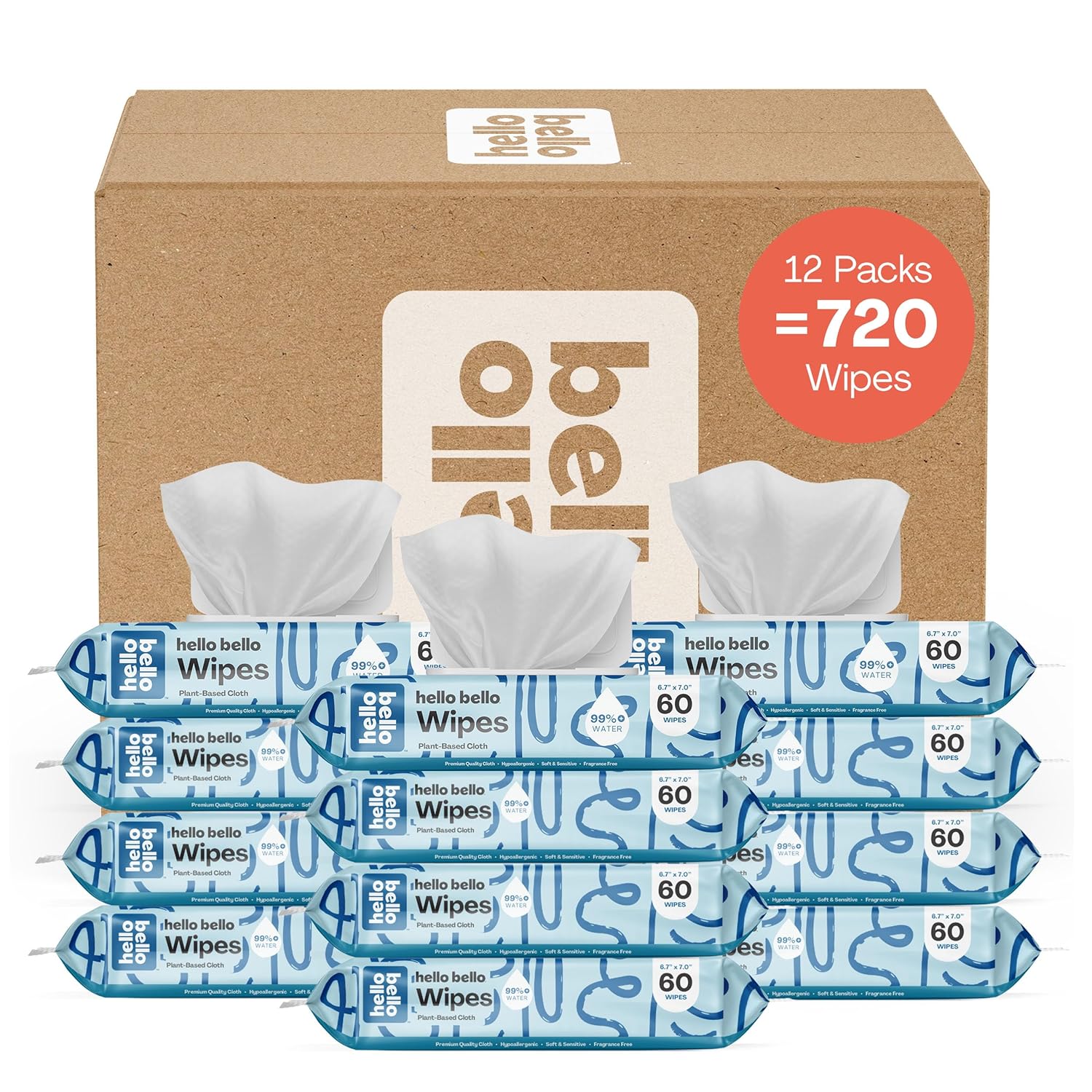 Hello Bello Extra Gentle Unscented Baby Wipes, Plant Based, Made With 99% Water And Aloe For Babies And Kids, 720 Count