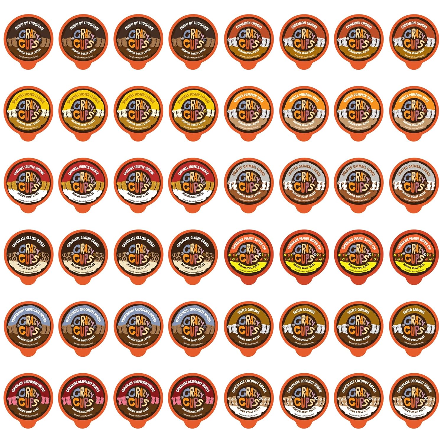 Crazy Cups Flavored Coffee Pods Variety Pack - Coffee Flavors And Chocolate Coffee Flavors For The Keurig K Cups Machine, Recyclable Single Serve Cups, 48 Count