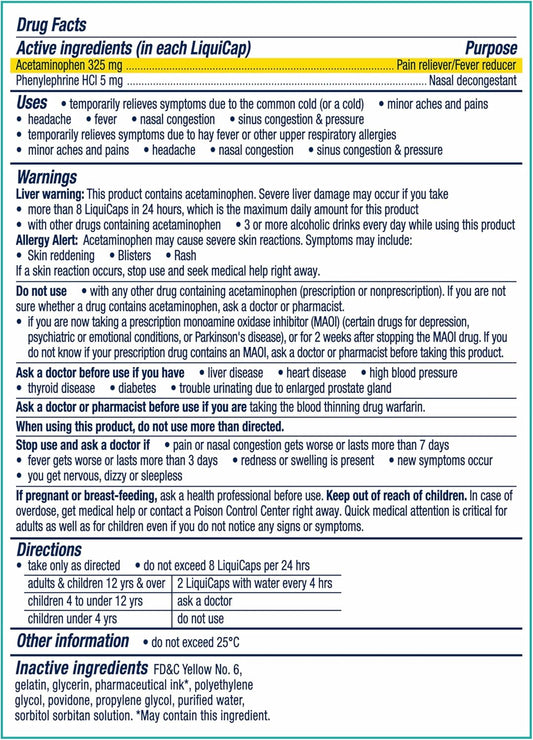 Vicks Sinex Severe Liquicaps, All-In-One Sinus Relief, Non-Drowsy, Nasal Decongestant, Maximum Strength Relief Of Sinus Headache, Pain, Pressure, & Congestion, 24 Liquicaps