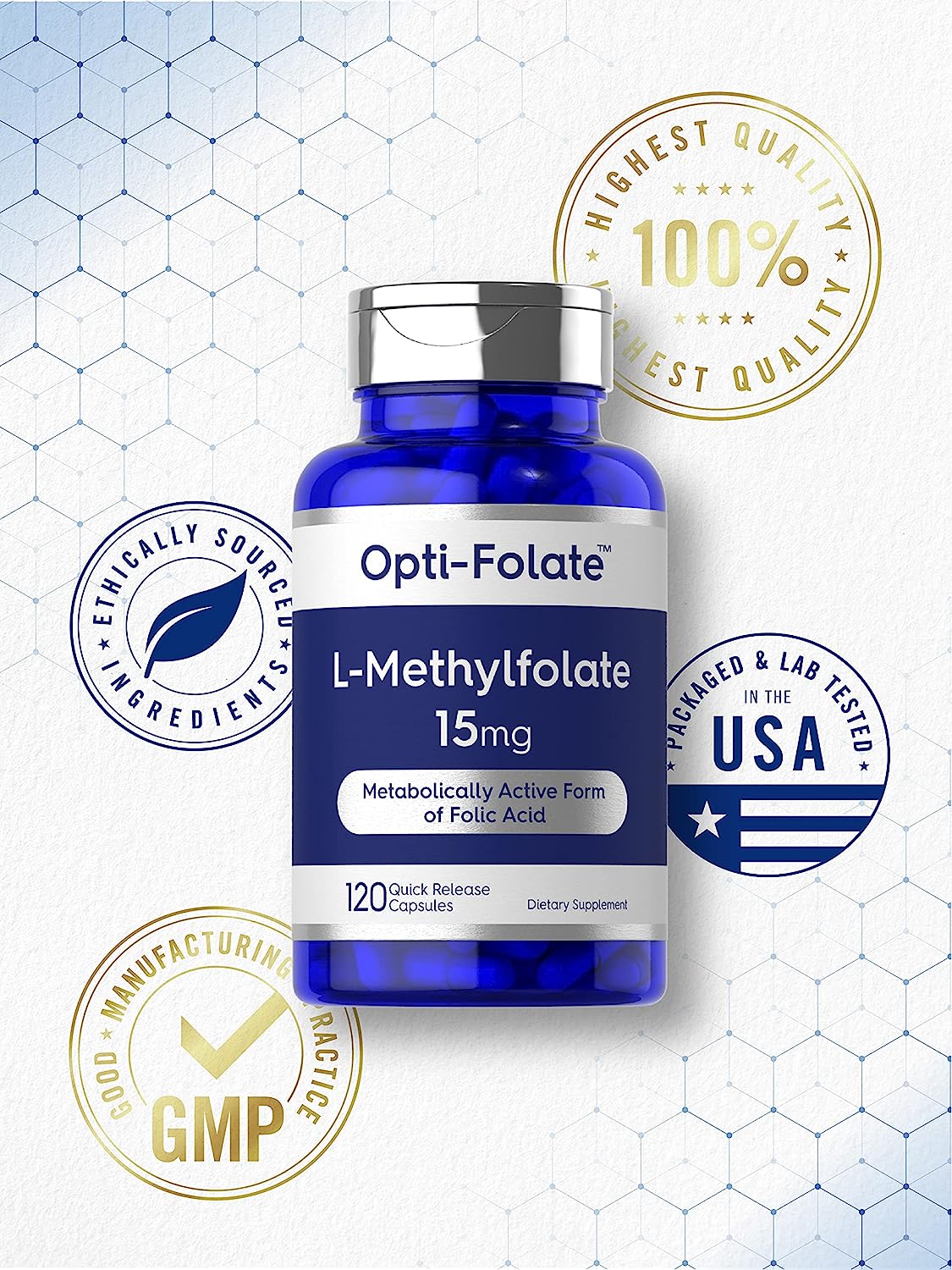 Carlyle L Methylfolate 15mg | 120 Capsules | Value Size | Max Potency | Optimized and Activated | Non-GMO, Gluten Free | Methyl Folate, 5-MTHF | by Opti-Folate : Health & Household