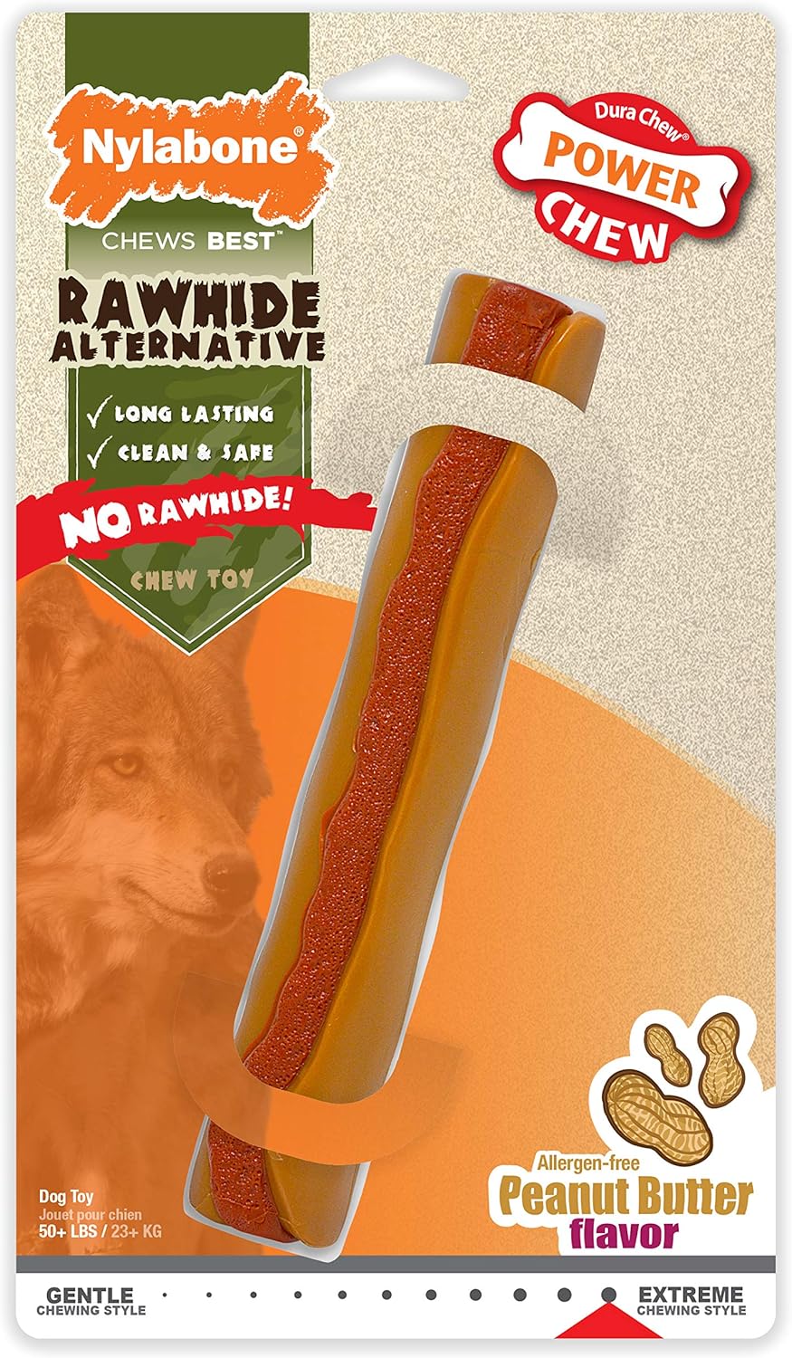 Nylabone Power Chew Rawhide Roll Alternative Nylon Chew Toy For Dogs, Dog Toys For Aggressive Chewers, Peanut Butter Flavor, X-Large/Souper (1 Count)