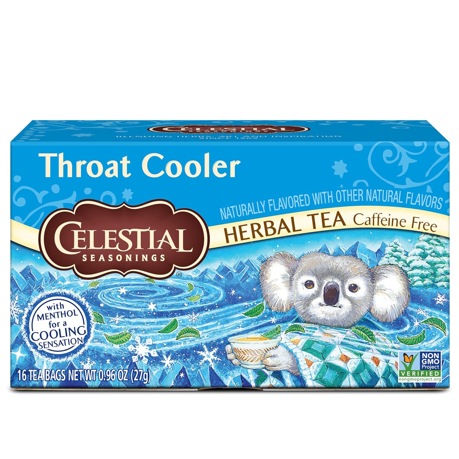 Celestial Seasonings Throat Cooler Herbal Tea, Caffeine Free, 16 Tea Bags Box