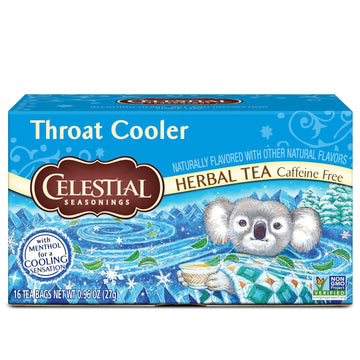 Celestial Seasonings Throat Cooler Herbal Tea, Caffeine Free, 16 Tea Bags Box