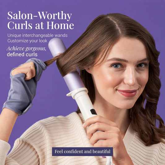 MONAT Endless Curls Wand Curling Iron – Interchangeable 2 in 1 Beach Waver Hair Curler with 6 Temperature Settings – 1.5 Inch Spiral Wand Hair Curling Iron for Bouncy Curls – Includes Thermic Glove
