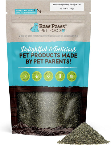 Raw Paws Organic Kelp for Dogs & Cats, 8-oz - Iodine Rich for Thyroid, Digestive & Immune Health - Seaweed Powder for Dogs, Sea Kelp for Cats, Kelp Supplement for Dogs, Dried Kelp Powder for Dogs